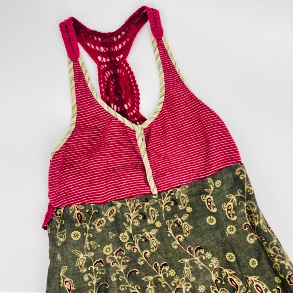 Free People Heartland Paisley Mixed Media Crochet Dress - XS - Burgundy & Olive - Picture 4 of 16